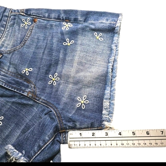 Madewell Women's Blue Denim Jean Floral Embroidered Cut Off  Shorts Size 26 - Picture 7 of 11